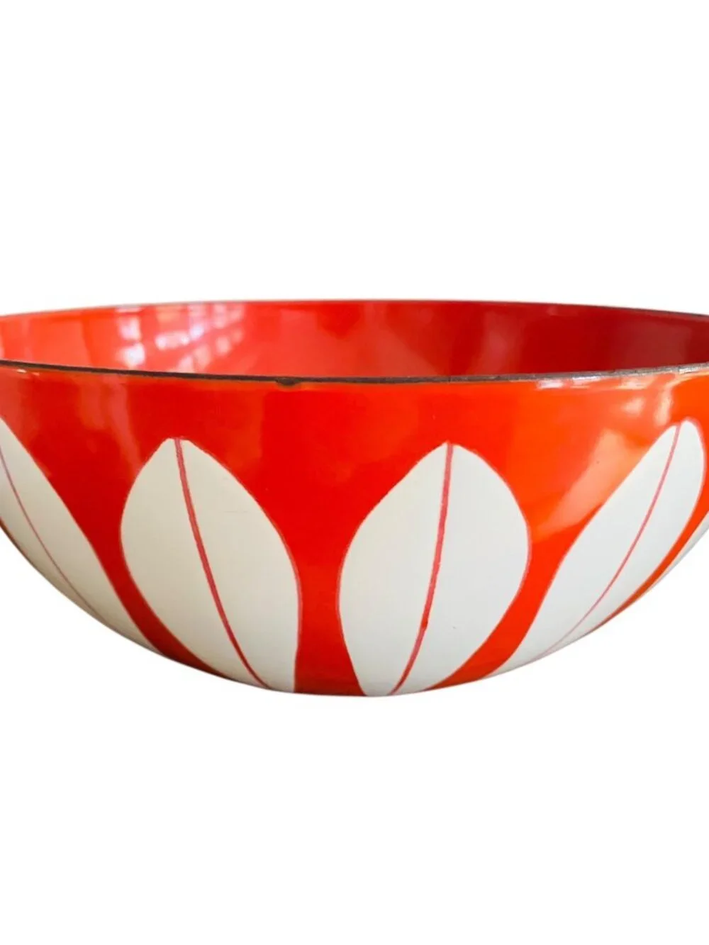 Catherineholm White Lotus on Orange Large Bowl Enamelware Norway 9.5" Wide - Picture 4 of 7